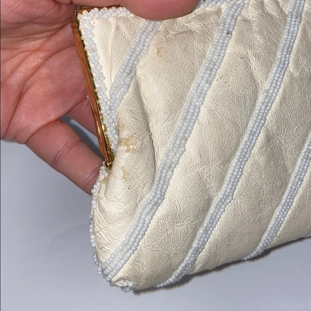 Walborg White Leather and Beaded Shoulder Clutch